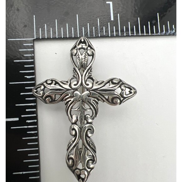 Vintage Jezlain JEZ Cross Brooch Pin Sterling Silver Oxidized Ornate Filigree - Picture 7 of 9